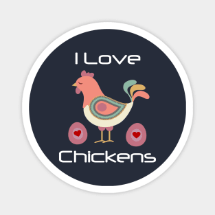 I Love Chickens Cute Folk Art Hen Eggs Magnet